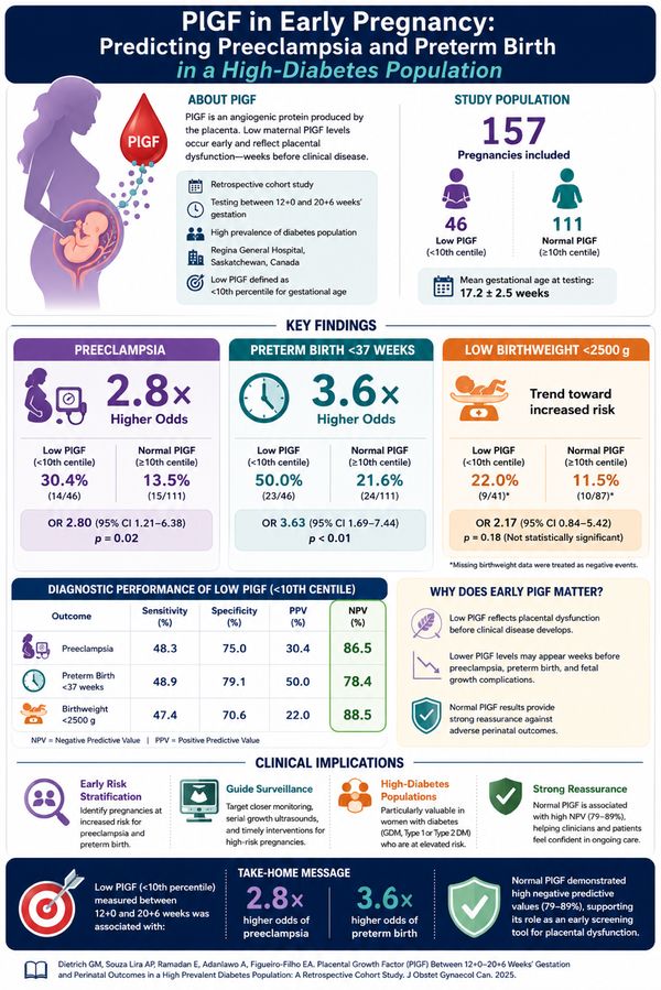 Key points summary for Placental Growth Factor (PlGF) Between 12 + 0–20 + 6 Weeks' Gestation and Perinatal Outcomes in a High Prevalent Diabetes Population: A Retrospective Cohort Study